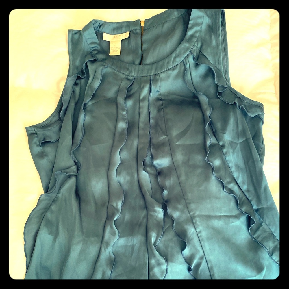 KENAR: Turkish blue Sleeveless Ruffle Blouse sizeL